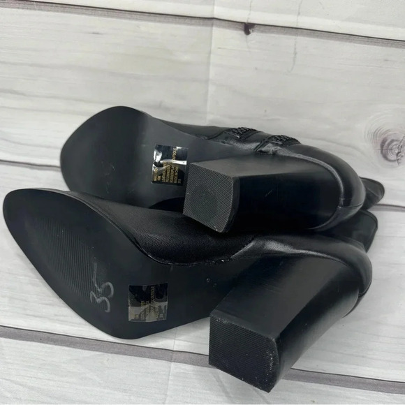 Steve Madden Marando Black Pointed Toe Block Heel Leather Boots Size 10 - Picture 4 of 5